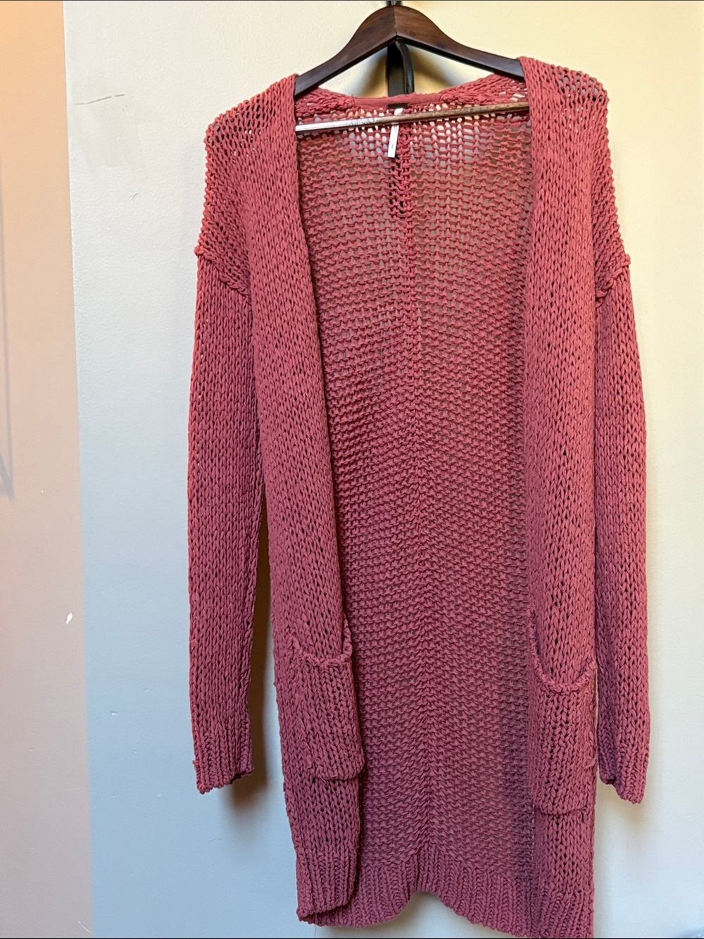 Free People Rose Pink Open-Front Knit Cardigan